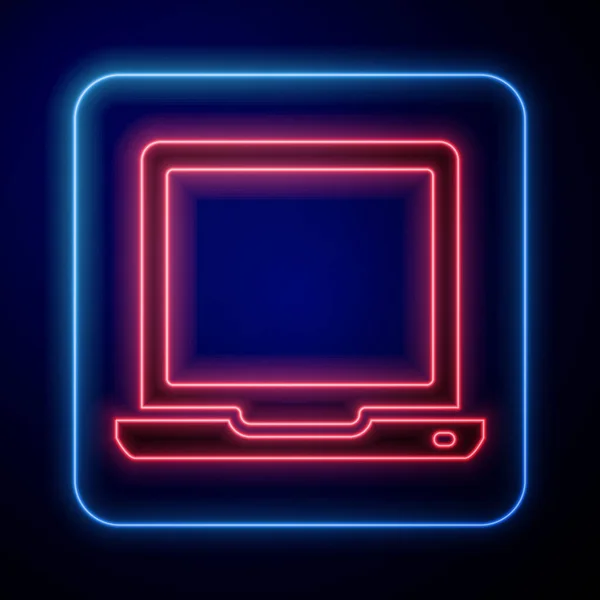 Świecąca Neonowa Ikona Laptopa Odizolowana Czarnym Tle Notatnik Pustym Znakiem — Wektor stockowy