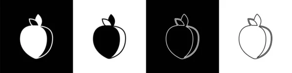 Set Plum Fruit Icon Isolated Black White Background Vector — Stock Vector
