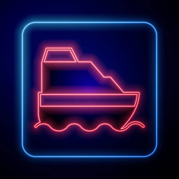 Világító Neon Cruise Hajó Óceán Ikon Elszigetelt Fekete Háttér Körbeutazni — Stock Vector