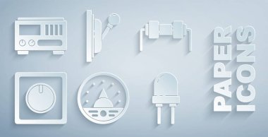 Ampere ölçer, multimetre, voltmetre, direnç elektriği, elektrik düğmesi, ışık yayan diyot, elektrik paneli ve ölçüm aletleri simgesini ayarla. Vektör