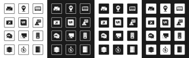 UI ya da UX tasarımı, Web sitesi şablonu, Monitor, mobil, tablet, Front end geliştirme ve simge ayarlayın. Vektör