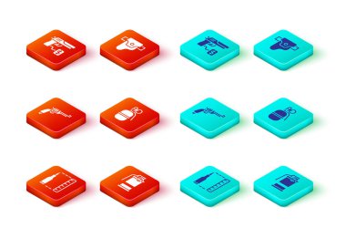 Kurşunu, el bombasını, Revolver silahını kılıfına sok ve tabanca ikonu al. Vektör