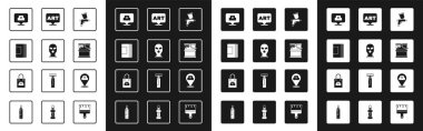Set Paint spray gun, Balaclava, Spiral notebook, Spray can nozzle cap, bucket, Speech bubble with text art,  and  icon. Vector