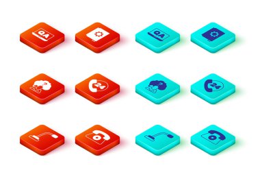 Set Microphone, Telephone 24 hours support, Head with question mark, User manual and Question and Answer icon. Vector