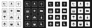 Set Christian cross, Religious in circle, Burning candle candlestick, Crucifixion of Jesus, Easter egg, Monk,  and God's helping hand icon. Vector