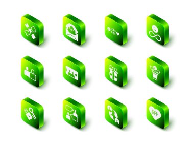 Set Envelope with Valentine heart, Romantic relationship, Friends forever, BFF best friends, Gift box,  and Two sitting men talking icon. Vector