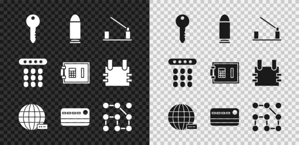 Set Schlüssel Kugel Parkschranke Soziales Netzwerk Kreditkarte Grafischer Passwortschutz Passwort — Stockvektor