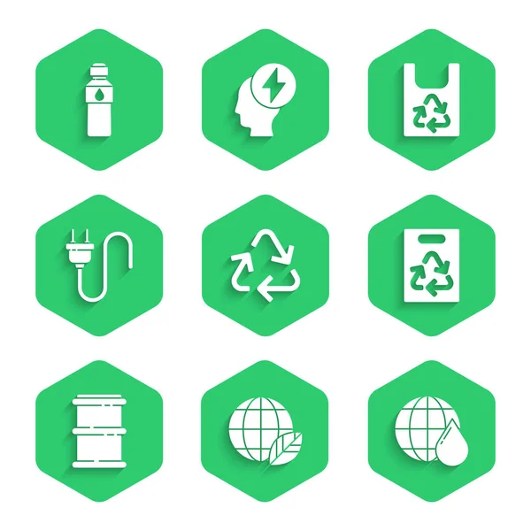 Set Recycle Symbol Earth Globe Leaf Planet Water Drop Paper — Vetor de Stock