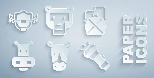 Set Rhinoceros Canteen Water Bottle Hippo Hippopotamus Flashlight Monkey Deer — Vetor de Stock