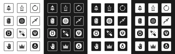 Set Ouroboros Pentagram Circle Magic Runes Ringing Alarm Bell Dagger — Stok Vektör
