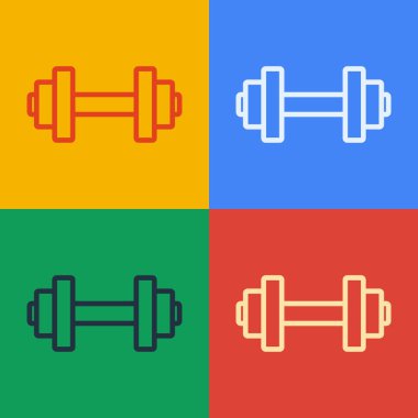 Pop Art Line Dumbbell simgesi renk arkaplanında izole edildi. Kas kaldırma, fitness halteri, spor malzemeleri. Vektör