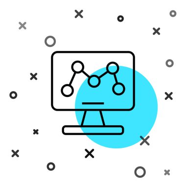 Laptop simgesindeki siyah çizgi genetik mühendisliği modifikasyonu beyaz arka planda izole edildi. DNA analizi, genetik testler, klonlama. Rastgele dinamik şekiller. Vektör