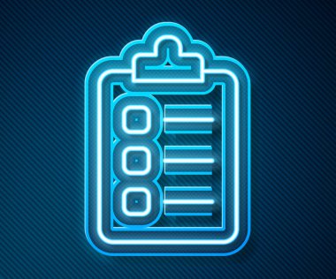 Liste yapmak için parlayan neon hattı veya planlama simgesi mavi arkaplanda izole edildi. Vektör