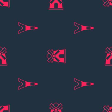 Eyfel Kulesi ve Yel Değirmeni 'ni kusursuz desene ayarlayın. Vektör