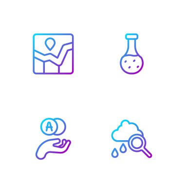 Bulut 'u yağmur, Atom, Grafik grafiği ve test tüpüyle ayarlayın. Renk simgeleri. Vektör