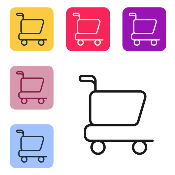 Black Line Shopping Cart Icon Isolated White Background Online Buying — Stock Vector