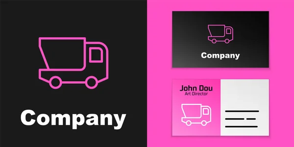 Pink Line Toy Truck Icon Isolated Black Background Logo Design — Stock Vector