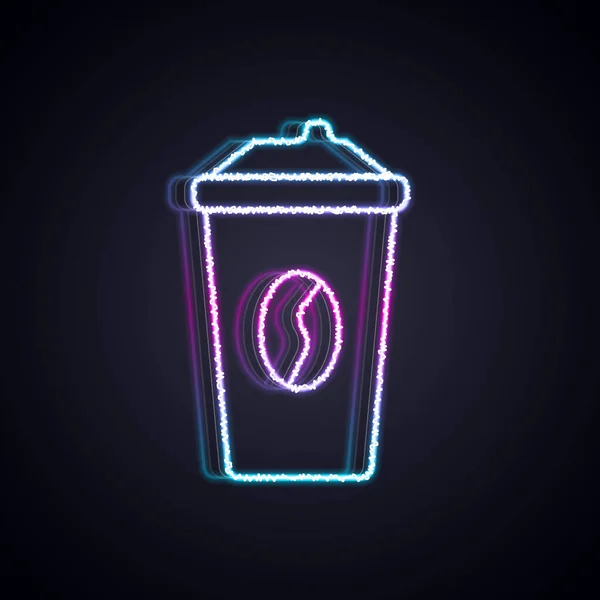 Świecący Neon Linii Filiżanka Kawy Aby Przejść Ikony Izolowane Czarnym — Wektor stockowy
