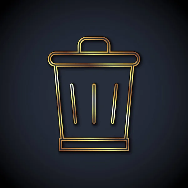 Gold Line Trash Can Icon Isolated Black Background Garbage Bin — Stock Vector