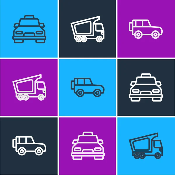 设置系列出租车 越野车和货运卡车图标 — 图库矢量图片