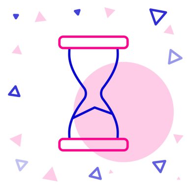 Beyaz zemin üzerinde kum ikonu olan çizgi Eski kum saati. Kum saati işareti. İş ve zaman yönetimi kavramı. Renkli taslak konsepti. Vektör