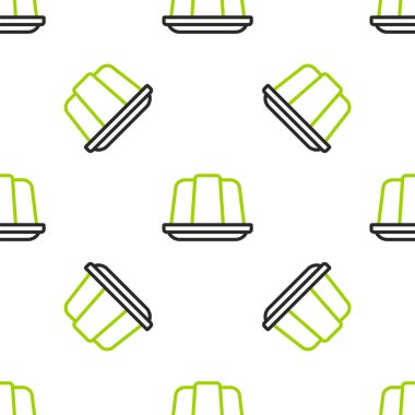 Çizgi jöleli pasta ikonu beyaz arka planda izole edilmiş kusursuz desen. Jöleli puding. Vektör