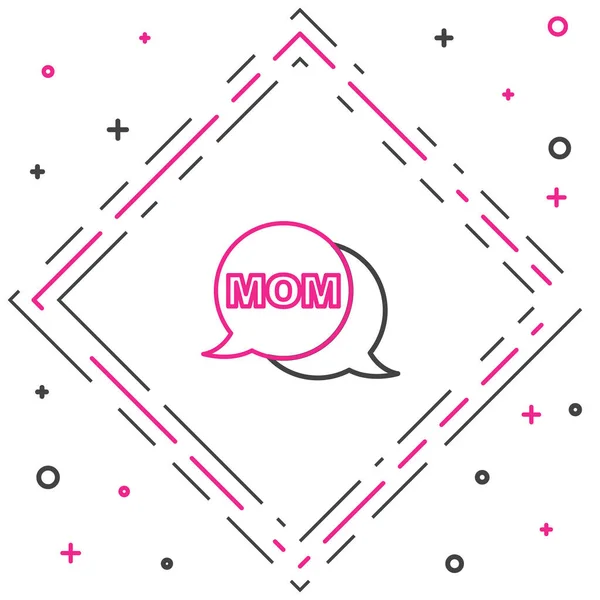 Line Speech bubble mom icon terisolasi pada latar belakang putih. Hari ibu bahagia. Konsep garis luar berwarna. Vektor - Stok Vektor