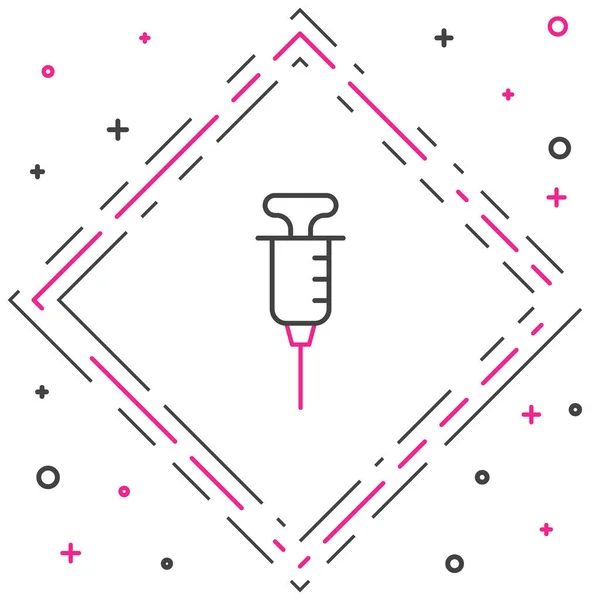 Lijnspuit pictogram geïsoleerd op witte achtergrond. Spuit voor vaccin, vaccinatie, injectie, griepprik. Medische apparatuur. Kleurrijk concept. Vector — Stockvector
