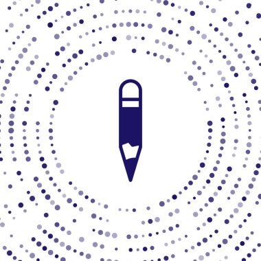 Beyaz arkaplanda mavi kalem simgesi izole edildi. Çizim ve eğitim araçları. Okul sembolü. Soyut çember rastgele noktalar. Vektör