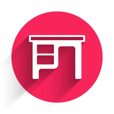 Beyaz Saray masa simgesi uzun gölge arkaplanı ile izole edildi. Kırmızı daire düğmesi. Vektör