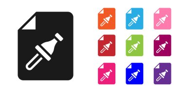 Siyah Not kağıdı beyaz zemin üzerinde iğnelenmiş düğme simgesi var. Not kağıdı tabelası. Simgeleri renklendirin. Vektör