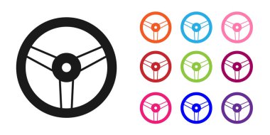 Siyah direksiyon simgesi beyaz arkaplanda izole edilmiş. Araba tekeri ikonu. Simgeleri renklendirin. Vektör