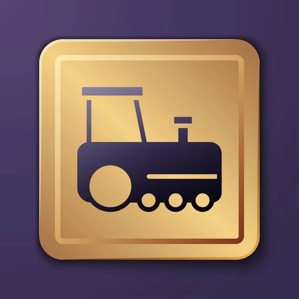 Icône de train violet Toy isolé sur fond violet. Bouton carré doré. Vecteur — Image vectorielle