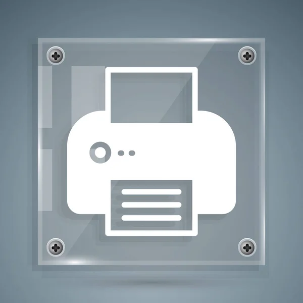 White Printer icon isolated on grey background. Square glass panels. Vector — Stock Vector