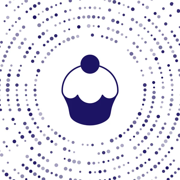 Icono de Muffin azul aislado sobre fondo blanco. Puntos aleatorios de círculo abstracto. Vector — Archivo Imágenes Vectoriales