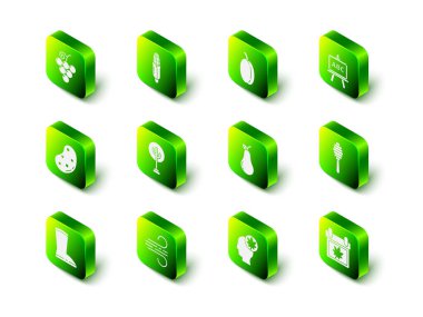 Mısır, erik ağacı, kartonpiyer, ballı çubuk, sonbahar yapraklı takvim, armut, insan yaprağı ve rüzgar ikonu. Vektör