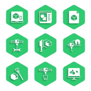 3D tarayıcıyı küp, yazıcı dişi, yazılım, Isometric, anahtar anahtarı, dosya ve simge ile ayarla. Vektör