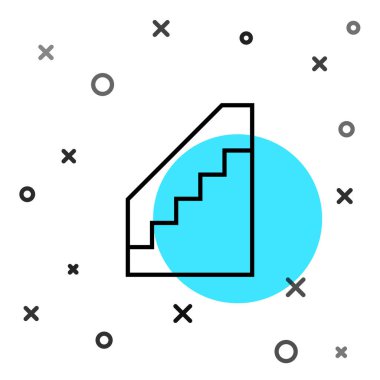 Siyah çizgi merdivenleri beyaz arka planda izole edilmiş bir ikon. Rastgele dinamik şekiller. Vektör