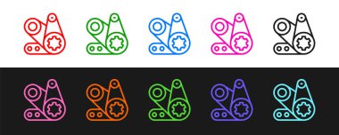 Çizgi zamanlama kemeri simgesi siyah ve beyaz arkaplanda izole edildi. Vektör