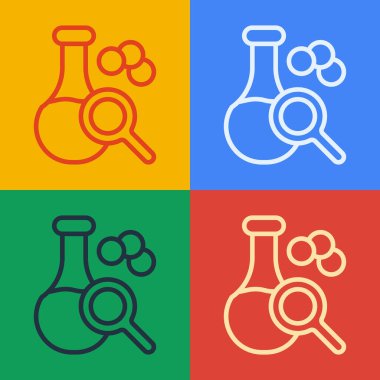 Pop sanat çizgisi test tüpü ve kimyasal test ikonu renk arkaplanında izole edilmiş. Laboratuvar cam levhası. Vektör