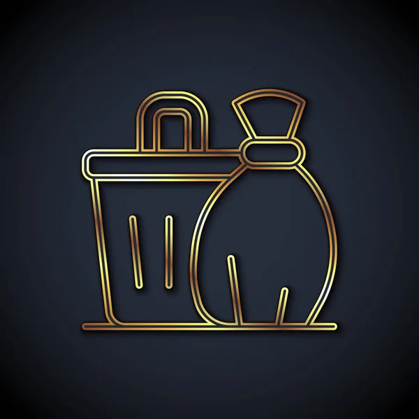 Gold line Basura puede icono aislado sobre fondo negro. Cartel de basura. Reciclar icono de cesta. Icono de basura de oficina. Vector — Vector de stock