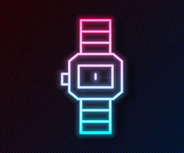 Zářící neonová čára Ikona náramkových hodinek izolovaná na černém pozadí. Ikona hodinek. Vektor — Stockový vektor