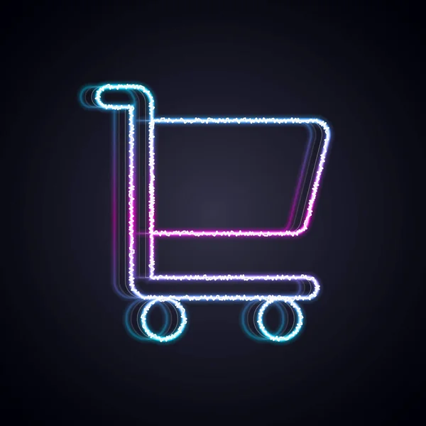 Zářící neonová čára Ikona nákupního košíku izolovaná na černém pozadí. Online nákupní koncept. Podpis doručovací služby. Symbol supermarketu. Vektor — Stockový vektor