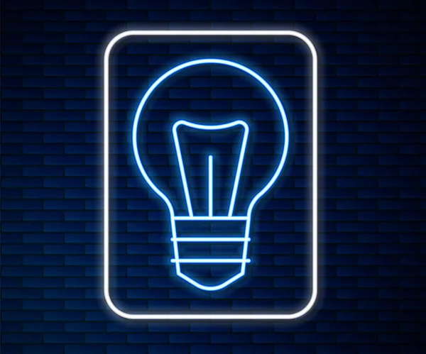 Glowing neon line Light bulb with concept of idea icon isolated on brick wall background. Energy and idea symbol. Inspiration concept. Vector — Stock Vector