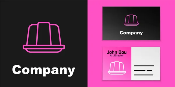 Roze lijn Jelly cake icoon geïsoleerd op zwarte achtergrond. Jelly pudding. Logo ontwerp template element. Vector — Stockvector