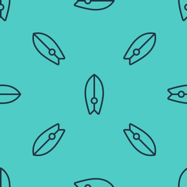 Siyah çizgi sörf tahtası simgesi yeşil arkaplandaki kusursuz deseni izole etti. Sörf tahtası. Olağanüstü bir spor. Spor malzemeleri. Vektör