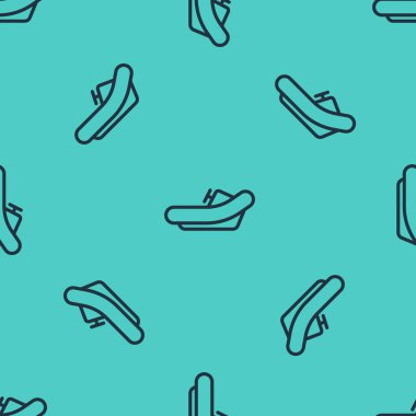 Siyah çizgili Rafting teknesi ikonu yeşil arka planda izole edilmiş pürüzsüz desen. Kürekleri olan şişme bir tekne. Su sporları, ekstrem sporlar, tatil, tatil. Vektör