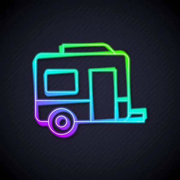 Glödande neon linje Rv Camping trailer ikon isolerad på svart bakgrund. Res husbil, husvagn, husbil för resor. Vektor — Stock vektor