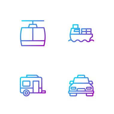 Taksi hattı, karavan karavanı, kablo ve kargo gemisi ve kutu teslimatı. Renk simgeleri. Vektör
