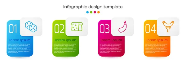 Set line Galleta de galleta, pan tostado, berenjena y salchicha en el tenedor. Plantilla de infografía empresarial. Vector — Archivo Imágenes Vectoriales